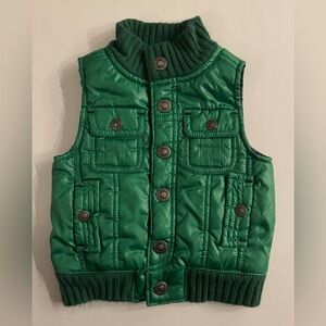 Genuine Kids Osh Kosh B’gosh Bright Green Snap Button Puffer Vest 12M EUC